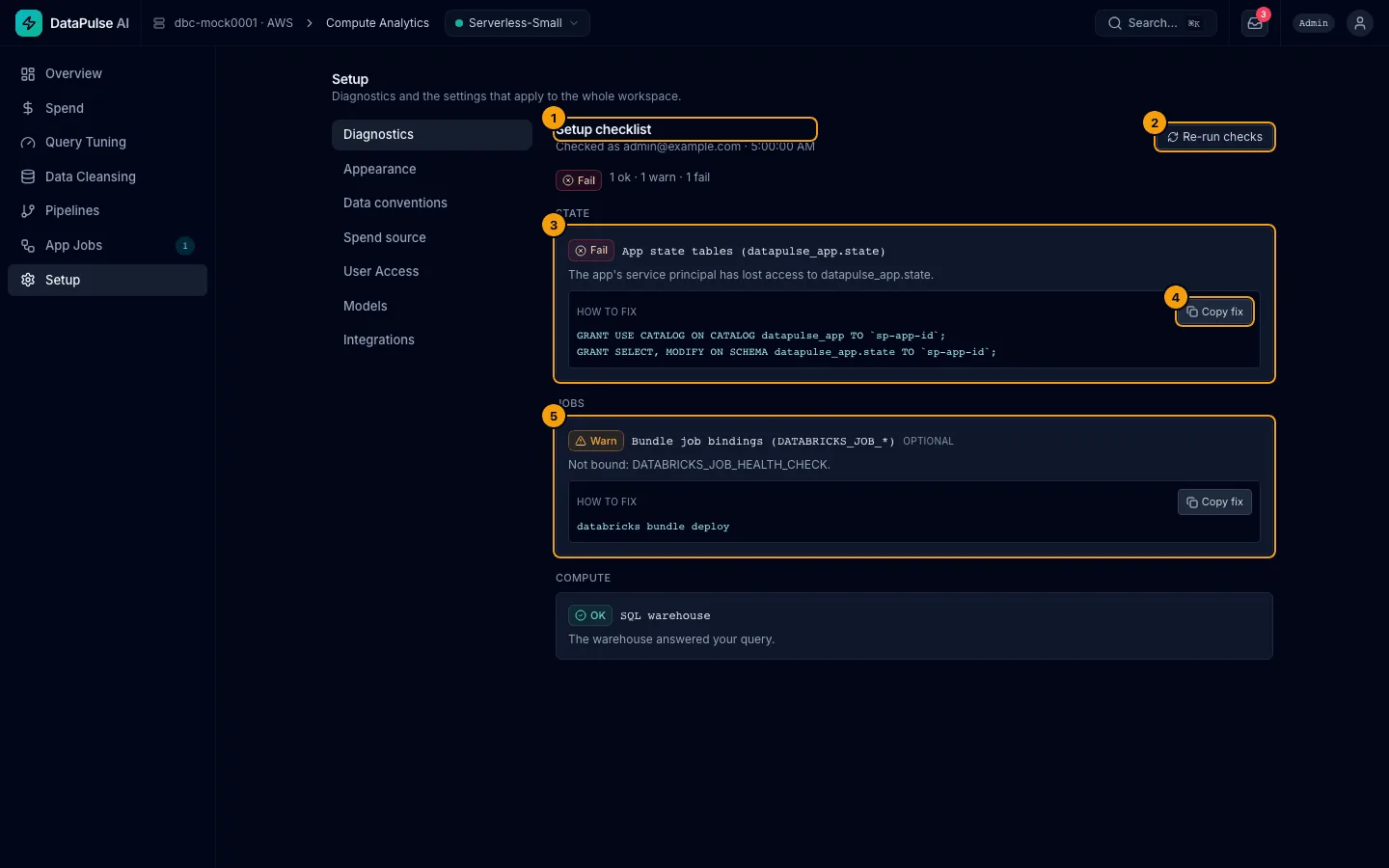 Setup checklist